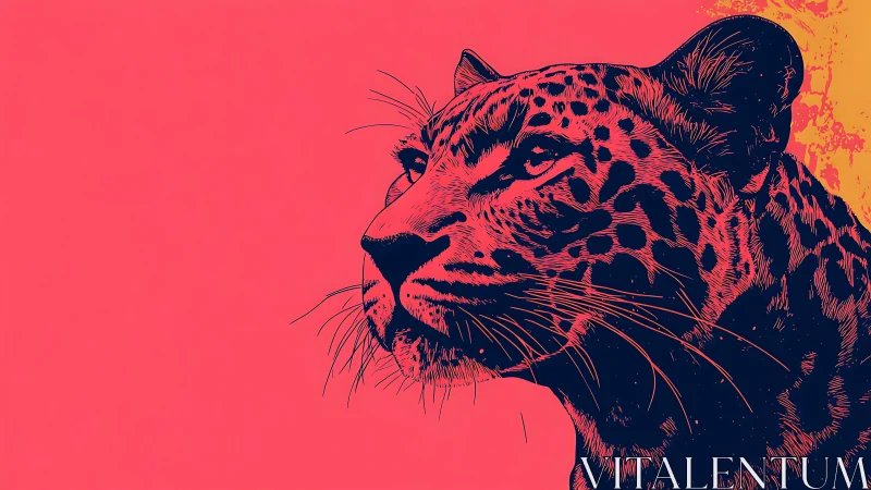 Leopard Portrait in Bold Neon Graphic Style.