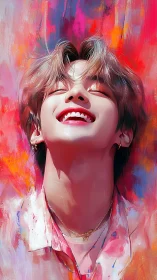 Chromatic portrait with upward gaze in saturated paintfield.