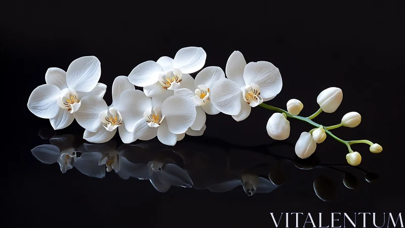 White Orchids on Dark: Elegant Reflection Study