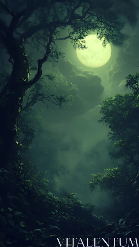 Moonlit Forest Canyon Shrouded in Mist.