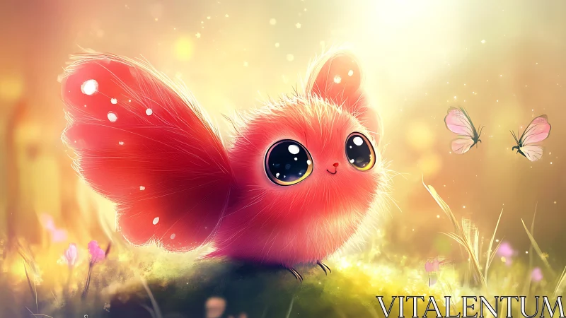 Fluffy sunrise sprite with candy wings and galaxy eyes.