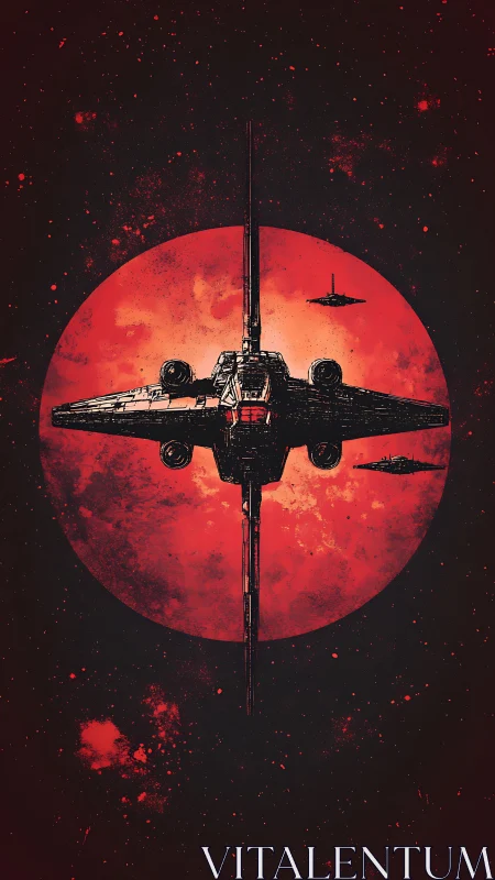 Stark starship silhouette cuts across a blood-red moon.