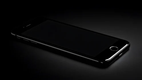 Black smartphone positioned at angle on neutral surface