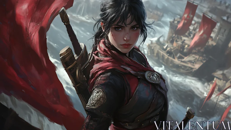 Harbor winds and a determined warrior wrapped in crimson.