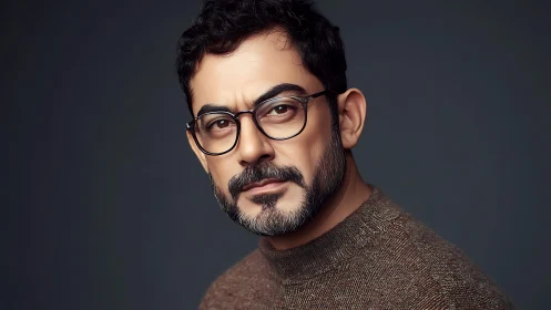 Middle-aged man in glasses against dark neutral background.