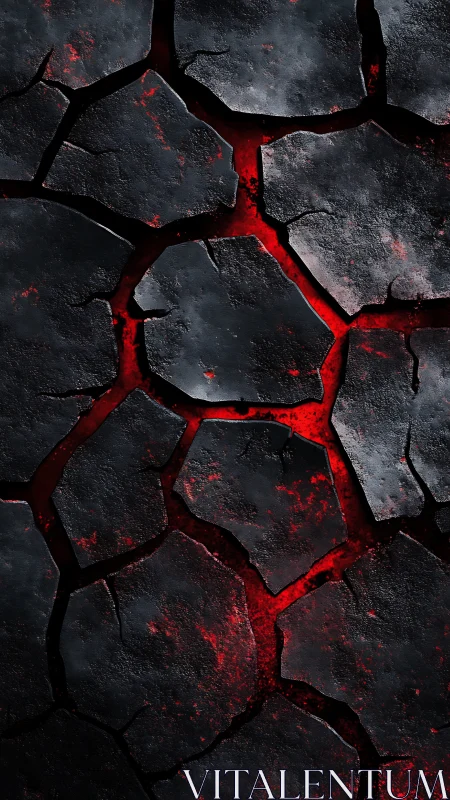 Cracked volcanic stone over glowing red magma fissures.