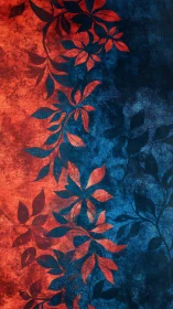 Floral silhouettes divide fiery red and deep blue texture