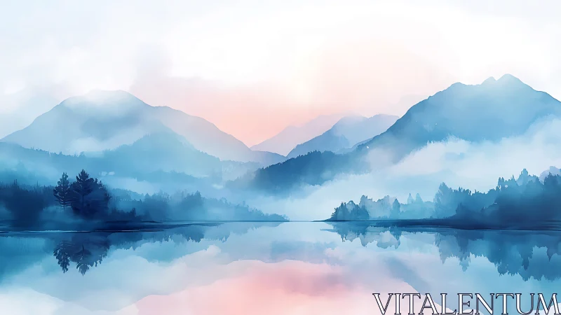 Morning mist paints twin mountains over a whispering lake