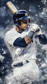 Photorealistic portrait of batter in dynamic swing composition.