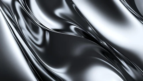Shiny Black Liquid Metal Waves Abstract Digital Art Background.