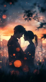 Starlit lovers drifting in ember-kissed twilight fields.