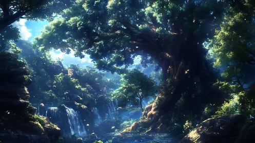 Enchanted Forest Cathedral: Luminous Canopy Sanctuary.