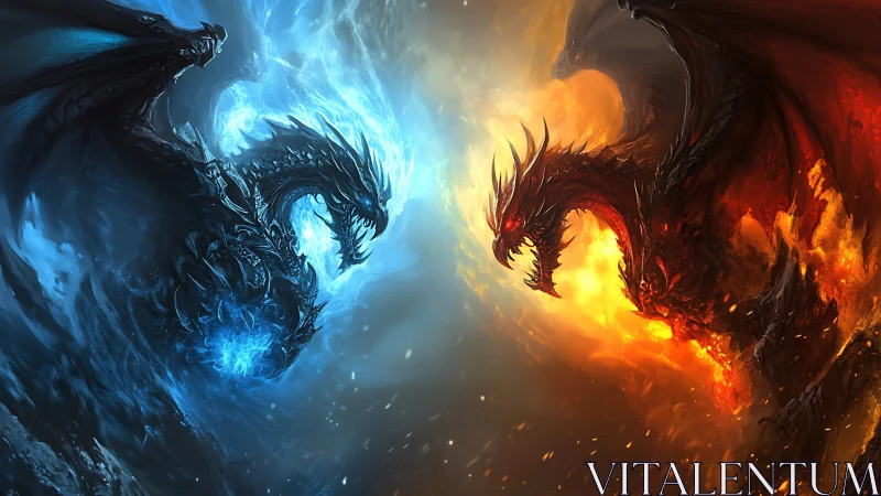 Two opposing elemental dragons confront across central boundary