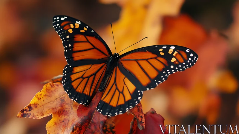 Monarch butterfly pauses mid-autumn, cloaked in embered wings