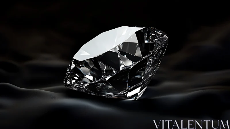 Brilliant cut diamond rests on dark silk in moody light