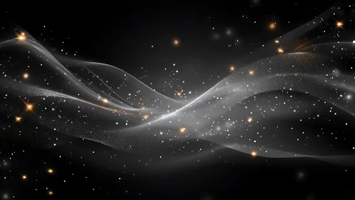 Digital painting of luminous cosmic waves and stellar particles.
