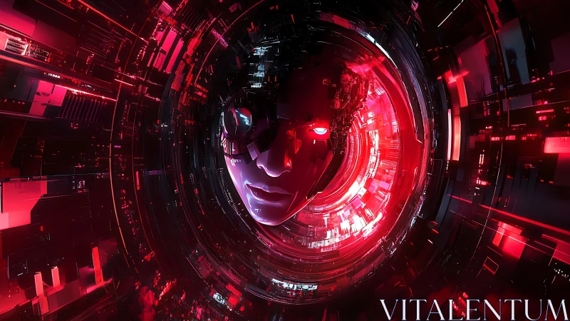 Neon vortex mind: a calm face inside restless circuits.