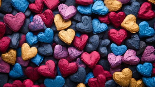 Textured Heart Forms in Vibrant Chromatic Composition.