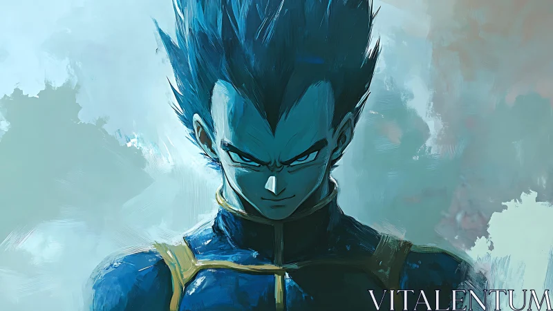 Blue-armored anime warrior portrait in painterly profile