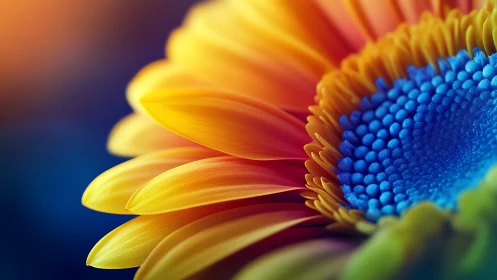 Macro study of vivid yellow petals and saturated blue core.