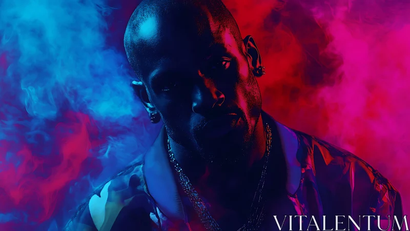 Male portrait in blue and red colored studio smoke lighting.
