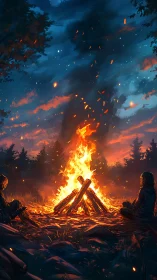 Bonfire's Radiant Glow Against Twilight Sky.