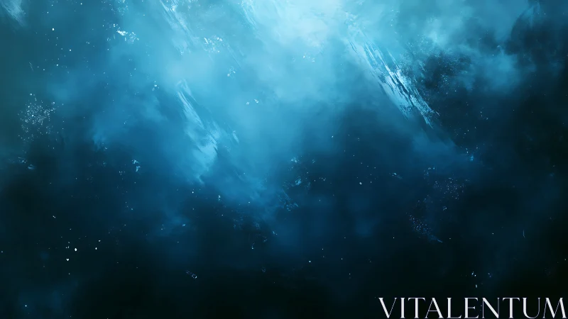 Deep blue abstract mist with scattered glowing specks.