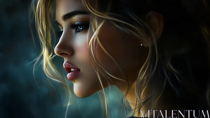 Side profile portrait of young woman in soft light.