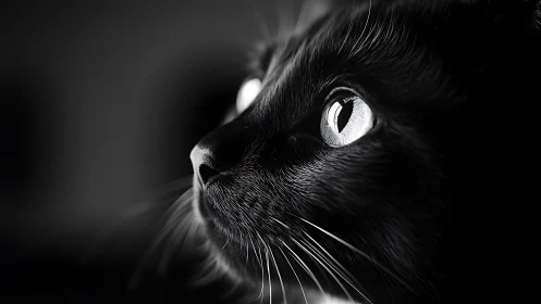 Black Cat with Striking Eyes. Monochrome Portrait.