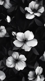 High-contrast monochromatic floral study with luminous blooms against deep shadows.
