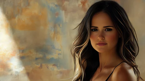 Portrait of brunette woman in soft painterly backlight.