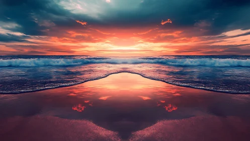 Mirrored sunset tides paint a luminous doorway of ocean fire.