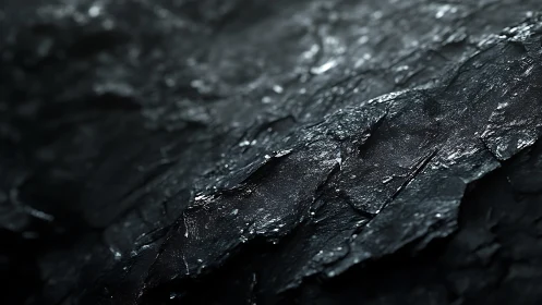 Close-up of dark textured slate rock surface in dramatic lighting.