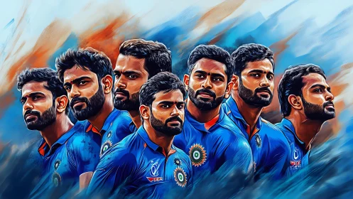 Cricket teammates standing strong together in bold colors.