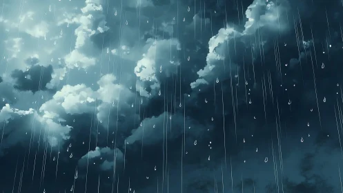 Anime storm sky study with vertical rainfall composition.