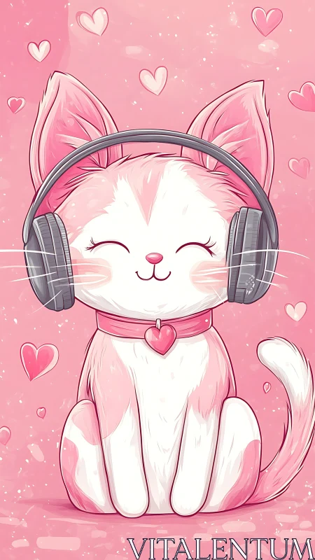 Anthropomorphic Feline Character with Auditory Equipment and Cardiac Symbolism.