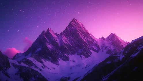Spectral alpine ridge under magenta-scattered twilight sky.