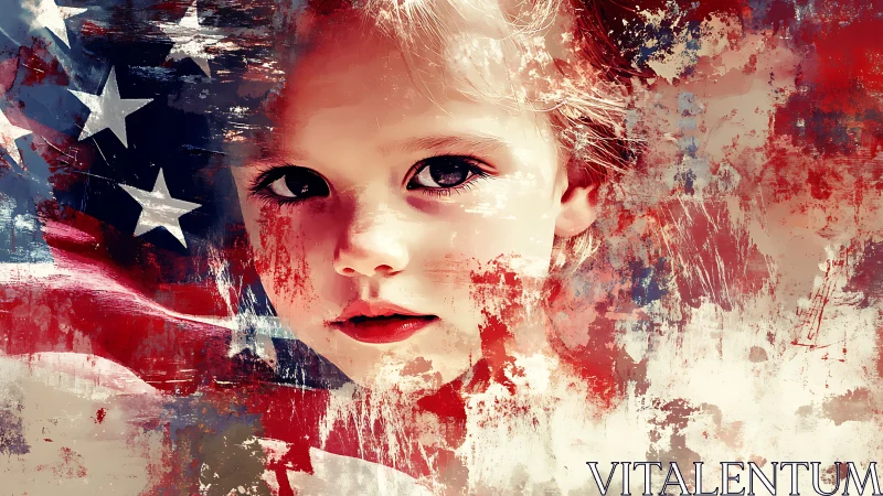 Patriotic Child Portrait with American Flag Digital Composite Overlay