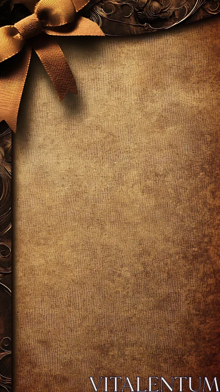 Textured vintage parchment with embossed border and bow ribbon.