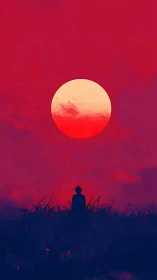 Silhouette studies oversized sun against high contrast red sky