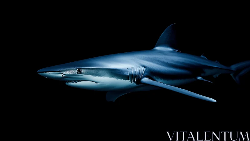 Side profile of streamlined shark on black background.