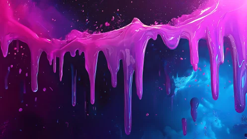 Neon magenta drips dissolve into deep blue cosmic void