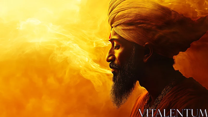 Mystic elder profile glows within swirling golden smoke.