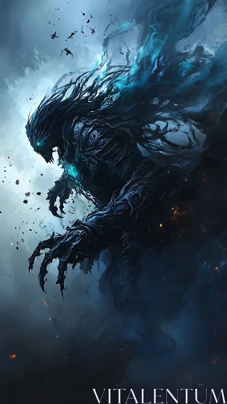 Stormlit shadow guardian rises with swirling blue power