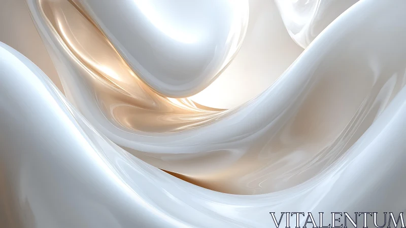 Smooth White and Gold Abstract Waves, Glossy Modern Art.