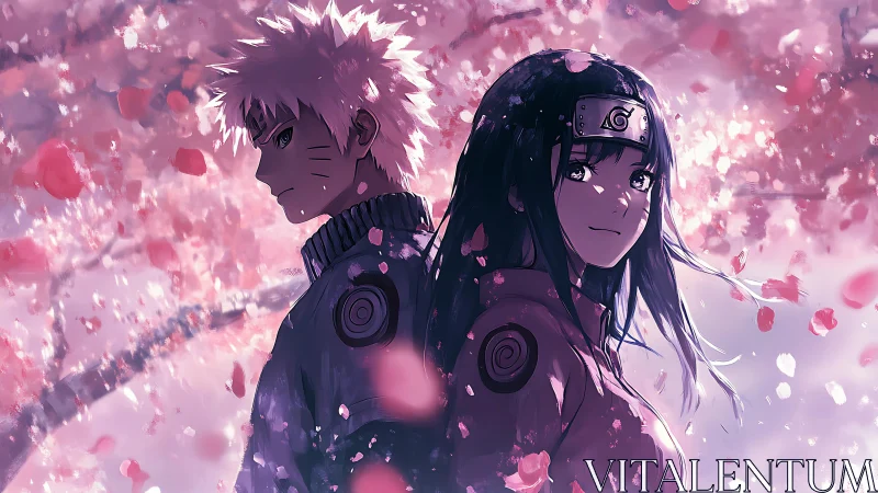 Anime duo under sakura canopy rendered in soft backlit palette