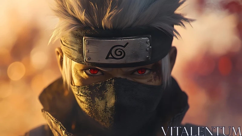 Digital portrait of masked character with metal headband