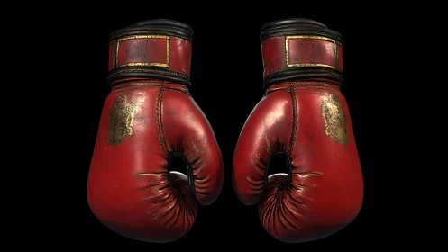 Vintage Red Boxing Gloves with Gold Detailing.