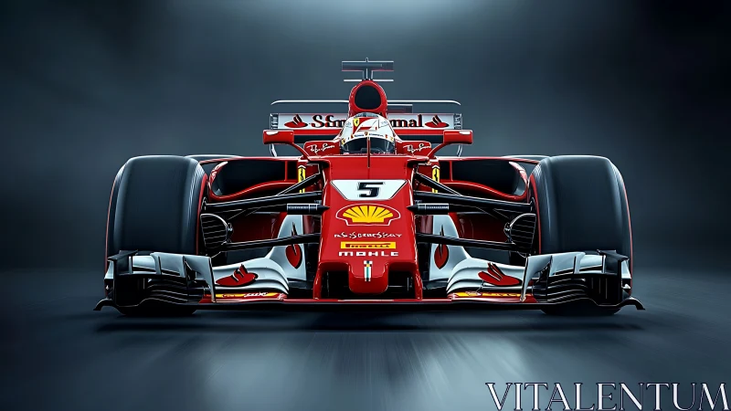 Front-on aerodynamic study of red Formula race car rendering.