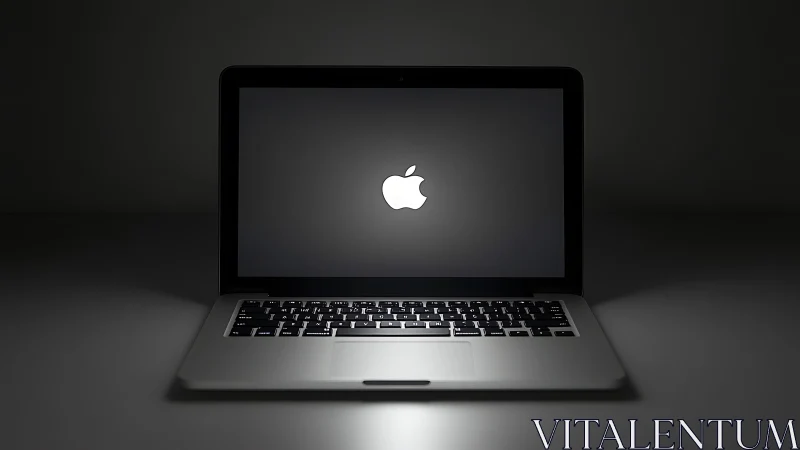 Midnight laptop altar glowing in a hush of polished chrome.